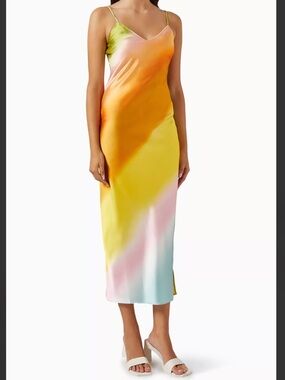 Never Fully Dressed Yellow, Pink & Light Blue Slip Midi Dress